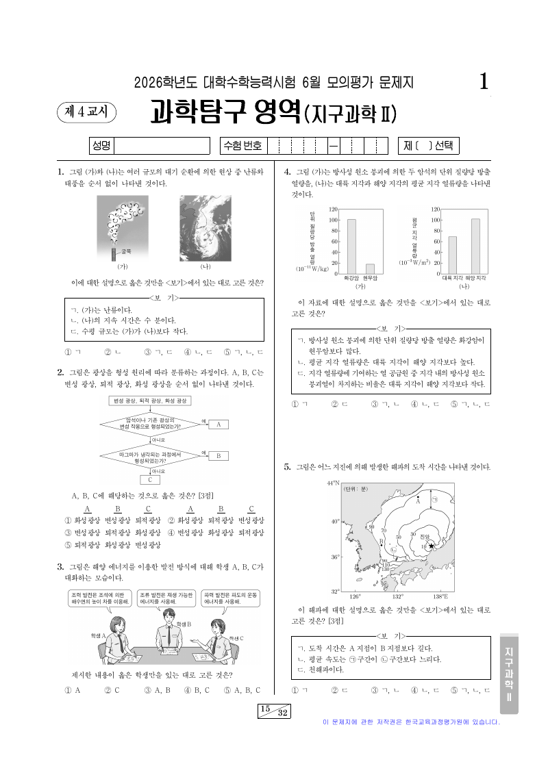 2026학년도 6월 모의평가 지구과학2 시험지 첫 페이지