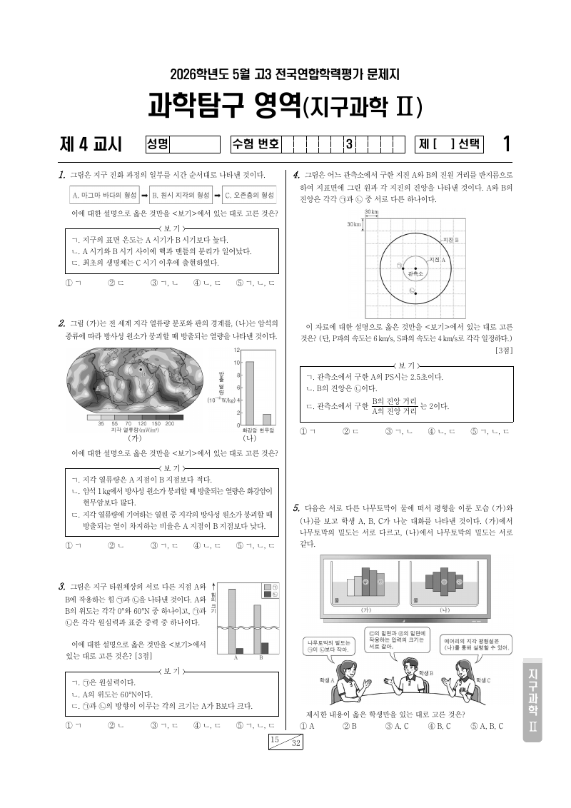 2026년 5월 고3 학력평가 지구과학2 시험지 첫 페이지