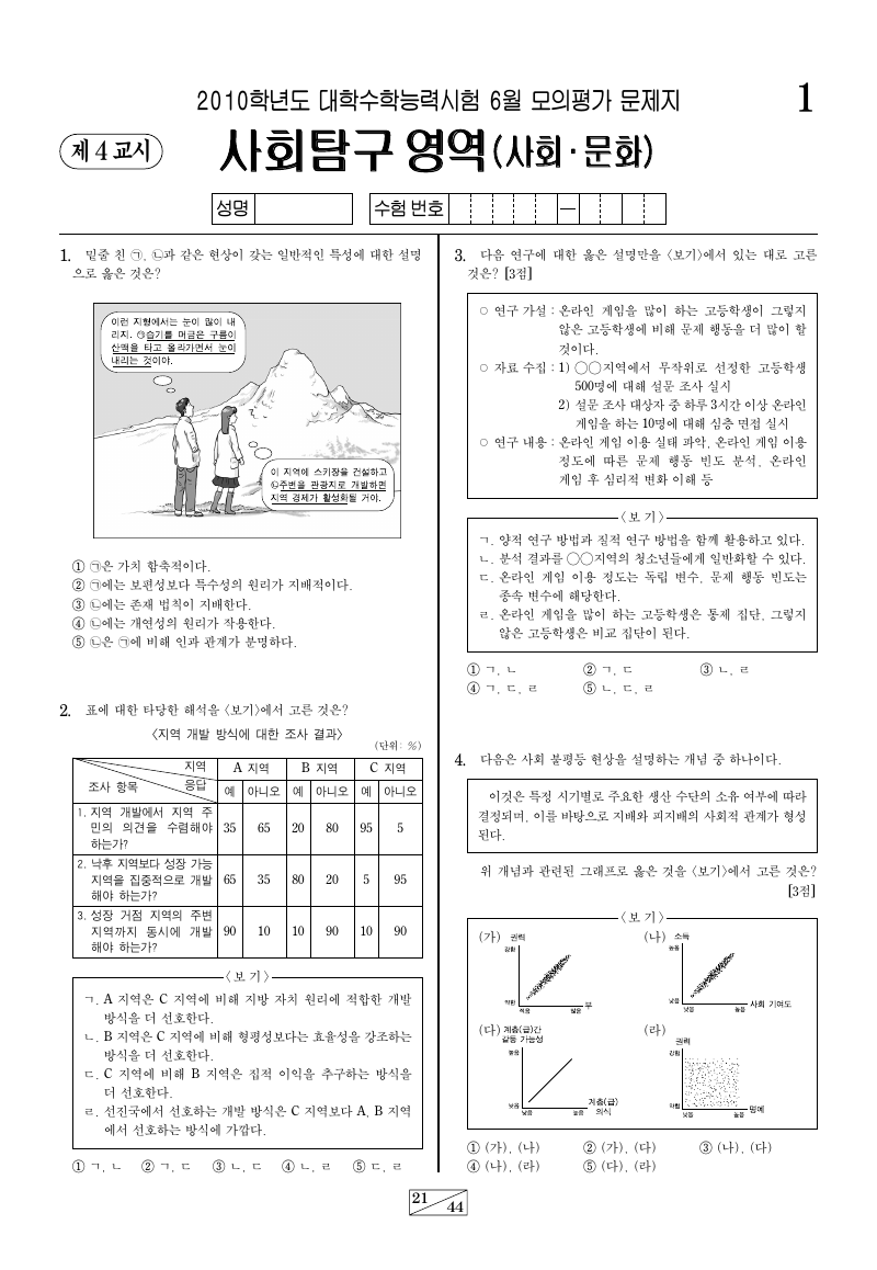 2010학년도 6월 모의평가 사회문화 시험지 첫 페이지