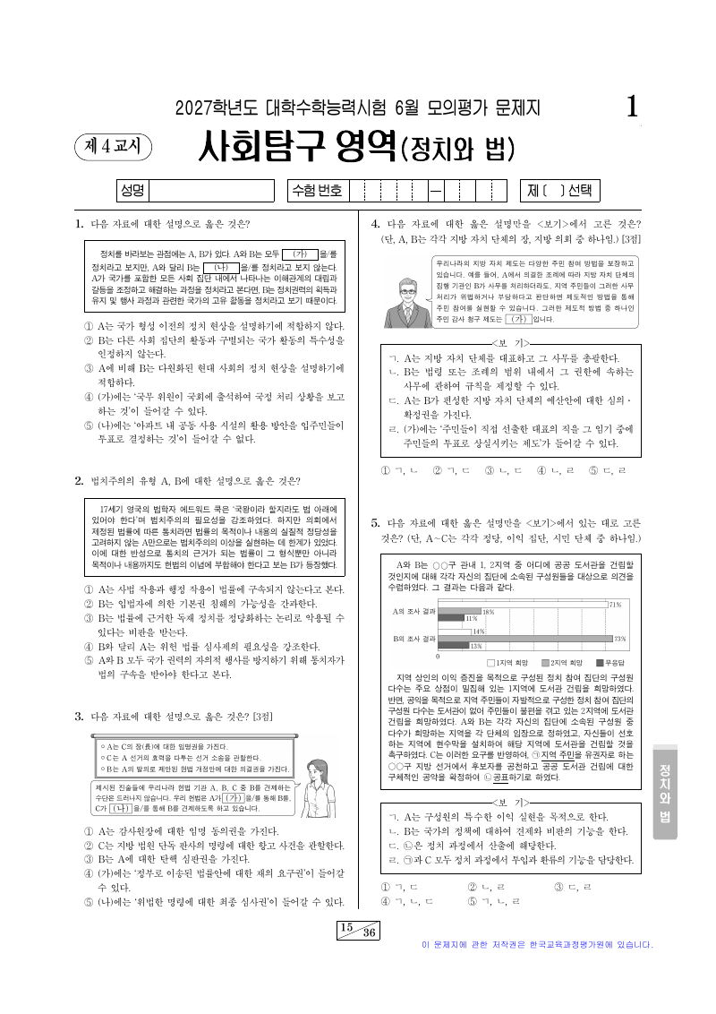2027학년도 6월 모의평가 정치와법 시험지 첫 페이지